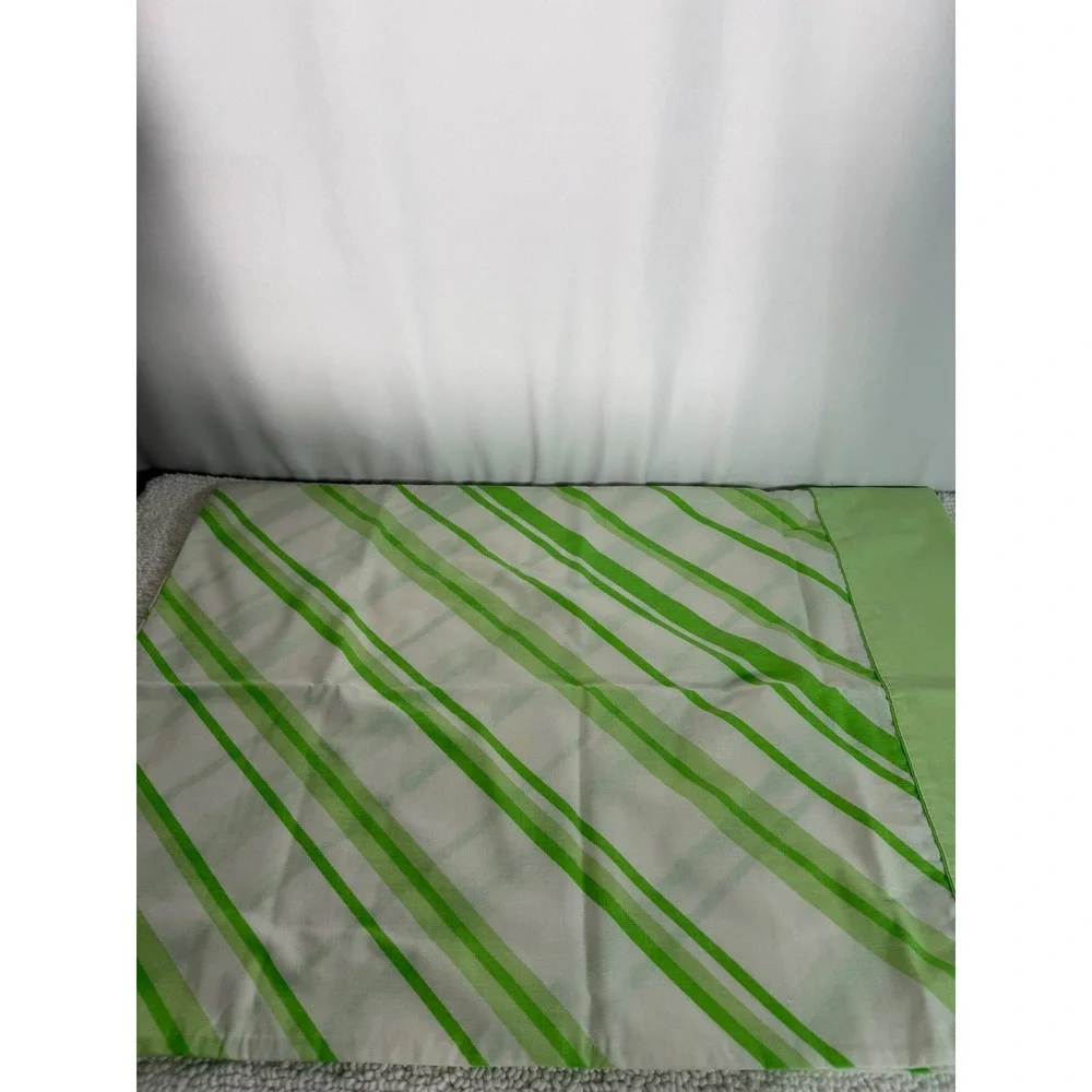 Vintage Cannon Monticello‎ Standard Pillowcase Green White Stripe No Iron Muslin